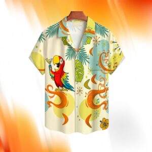 Cocktail Parrot Hibiscus Hawaiian Shirt