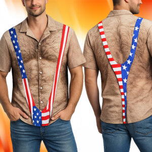 Funny Hairy Chest Mens American Flag Hawaiian Shirt